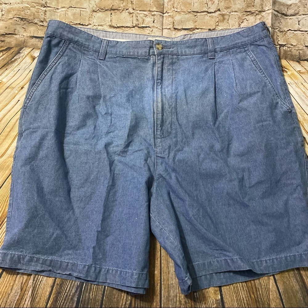 Knightsbridge Blue Chambray Pleated Cotton Shorts